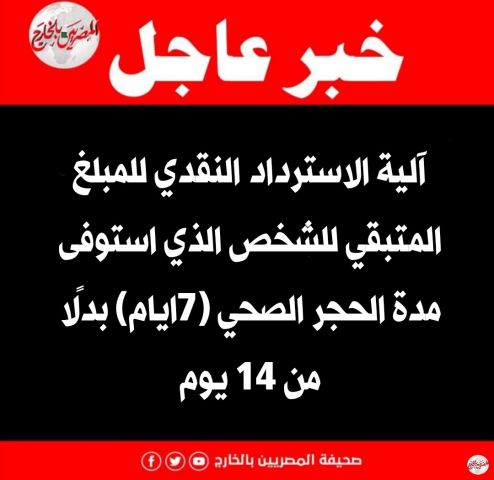المصريين بالخارج تنفرد بنشر آليات الاستراد النقدي لمن أتم ٧ أيام بدلًا من ١٤ يوم بالحجر الصحي