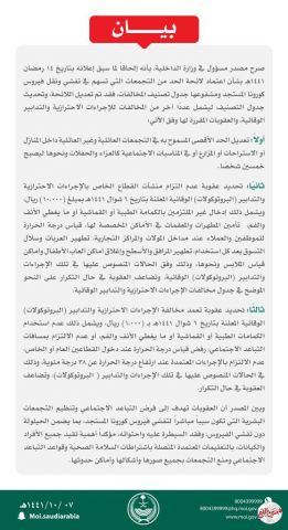 عاجل| عقوبات جديدة علي مخالفي الإجراءات الأحترازية والتدابير الوقائية بالمملكة العربية السعودية