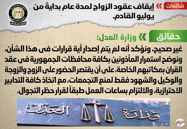 الحكومة تنفى ايقاف عقود الزواج لمدة عام