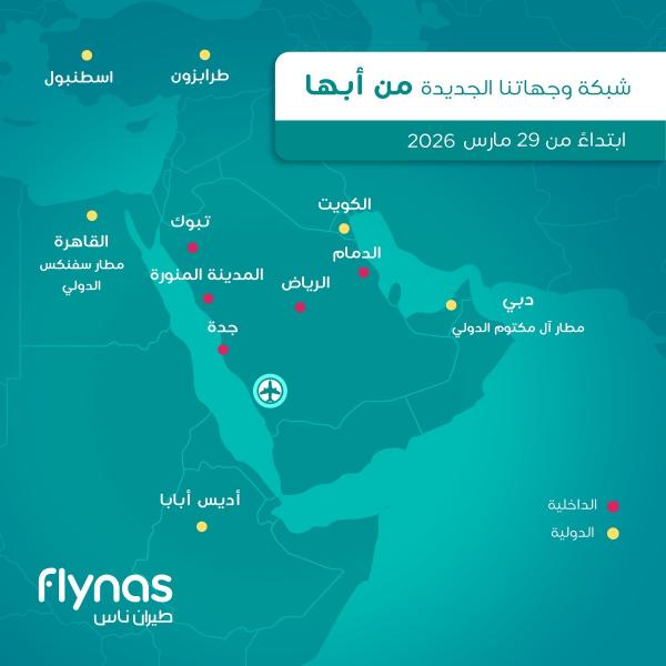 ابتداءً من 29 مارس ... طيران ناس يطلق مركز عمليات جديدًا في أبها بالتعاون مع شركة تجمع مطارات الثاني و”هيئة تطوير عسير”